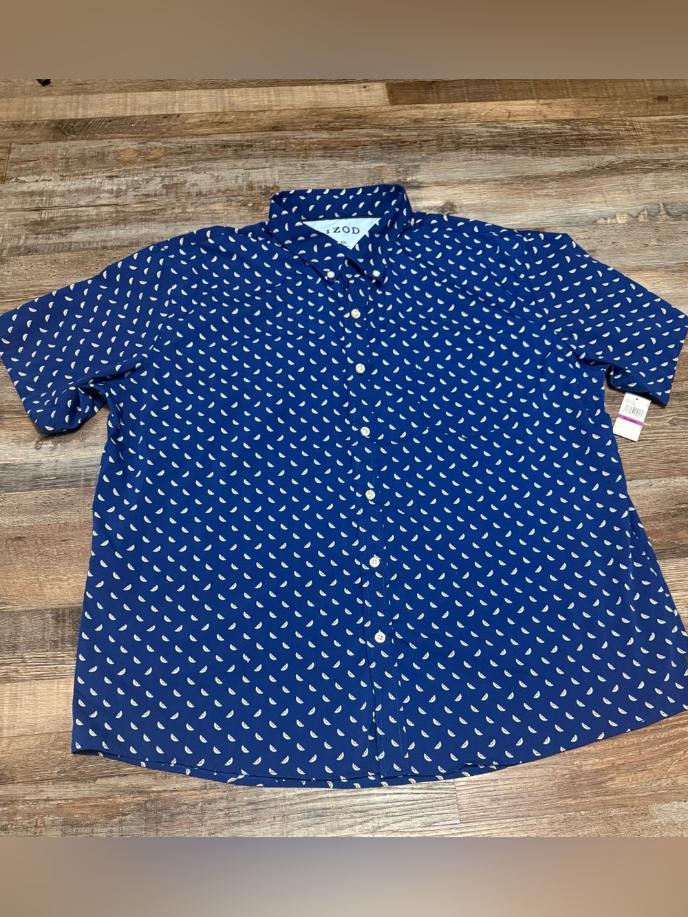 Izod Blue Short-Sleeve Button-Down Shirt NWT Watermelon Size XXL
